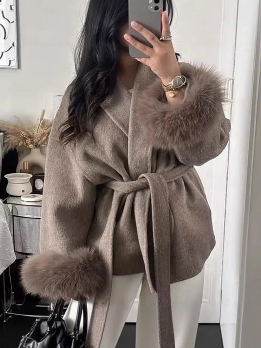 Veste Charléne en laine et fourrure