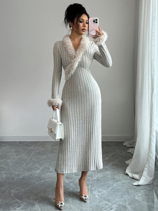 Robe Amélie -Élégance Unie à Manches Longues